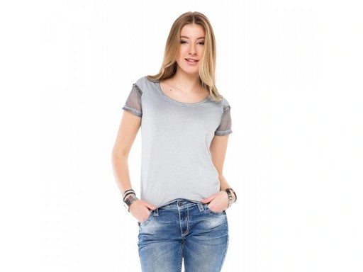 WT228 Women's T-shirt with striped detail on the sleeves