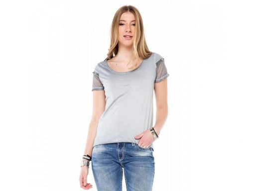 WT228 Women's T-shirt with striped detail on the sleeves
