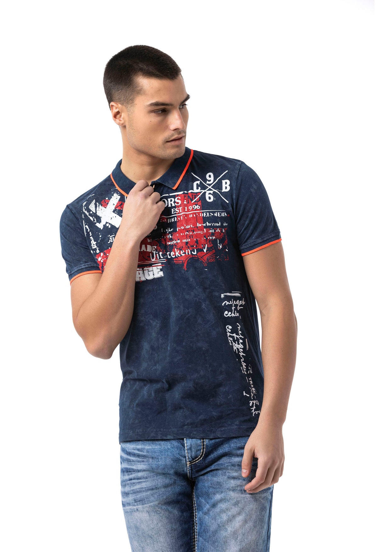 CT795 Men's Polo T-Shirt with Print and Wash – Regular Fit