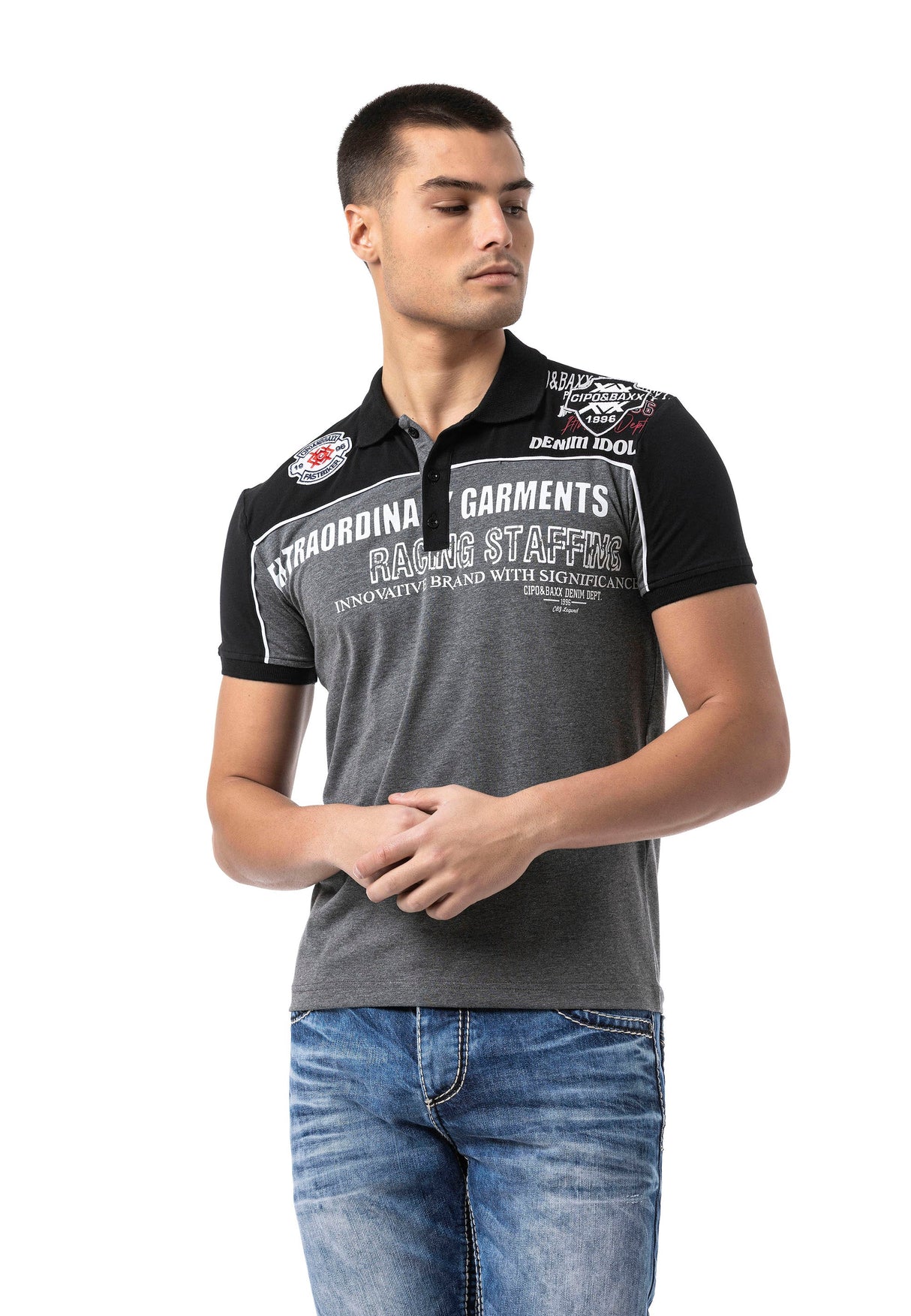 CT803 Men's Polo T-Shirt in Regular Fit with Print and Appliqué