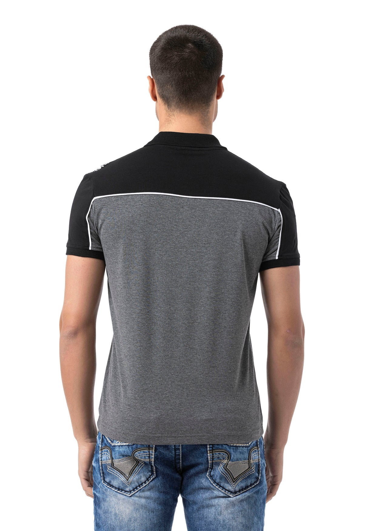 CT803 Men's Polo T-Shirt in Regular Fit with Print and Appliqué