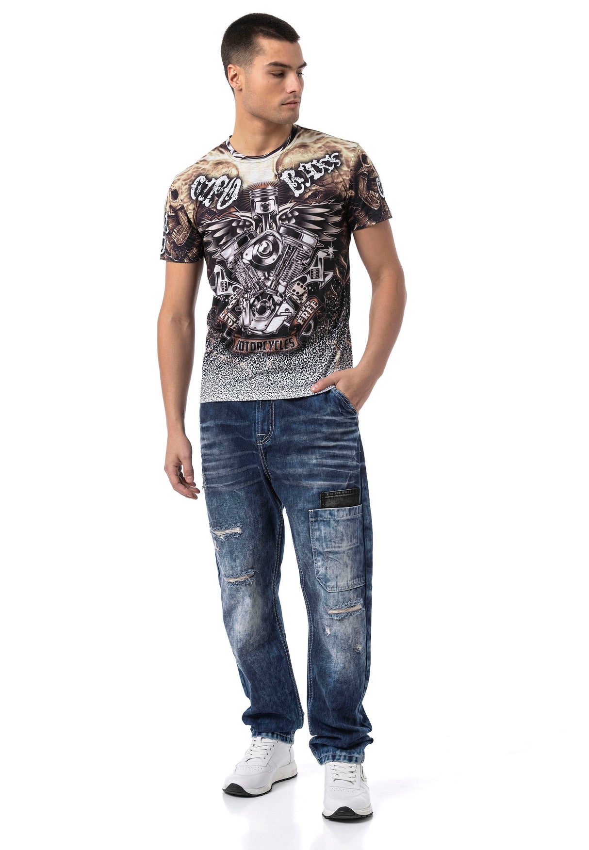 CT820 - Men's T-shirt with digital print and crew neck