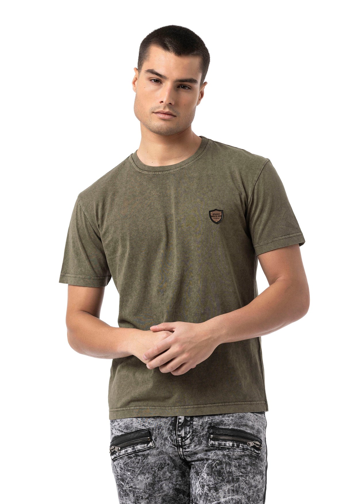 CT808 Men's T-shirt in relaxed fit with wash and patch