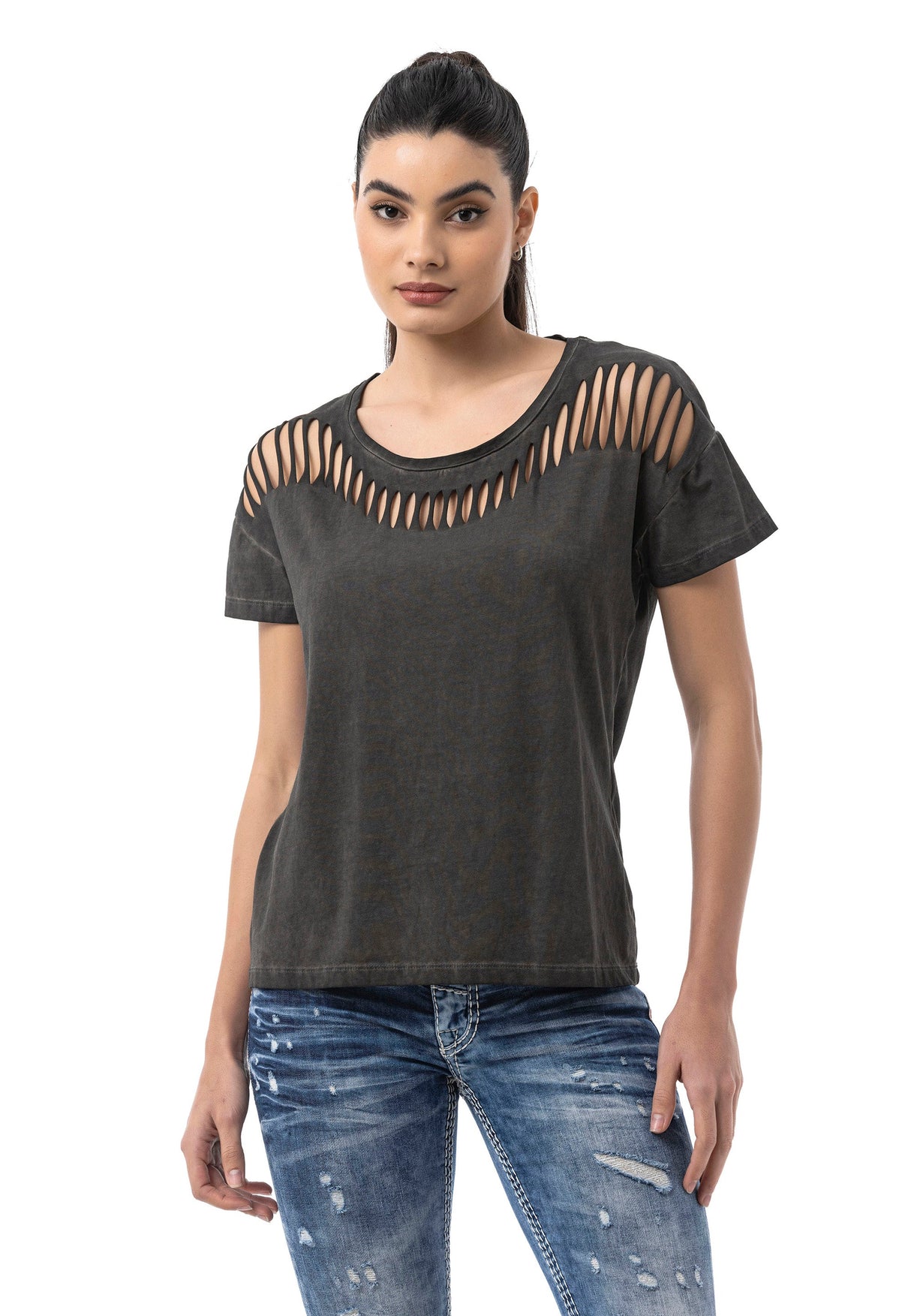 WT388 – Blue, Cut-Out Design, Short Sleeve, Trendy Street Style