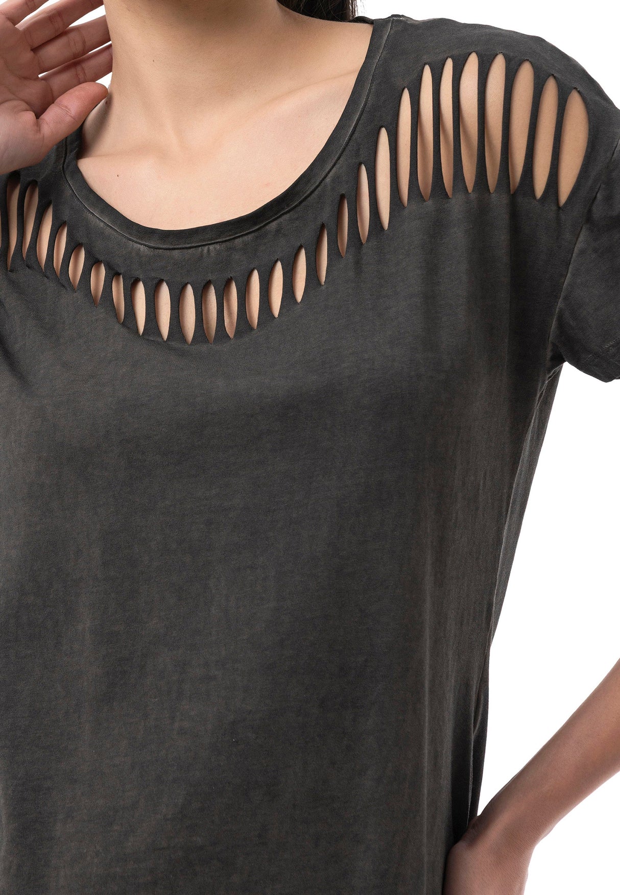 WT388 – Blue, Cut-Out Design, Short Sleeve, Trendy Street Style