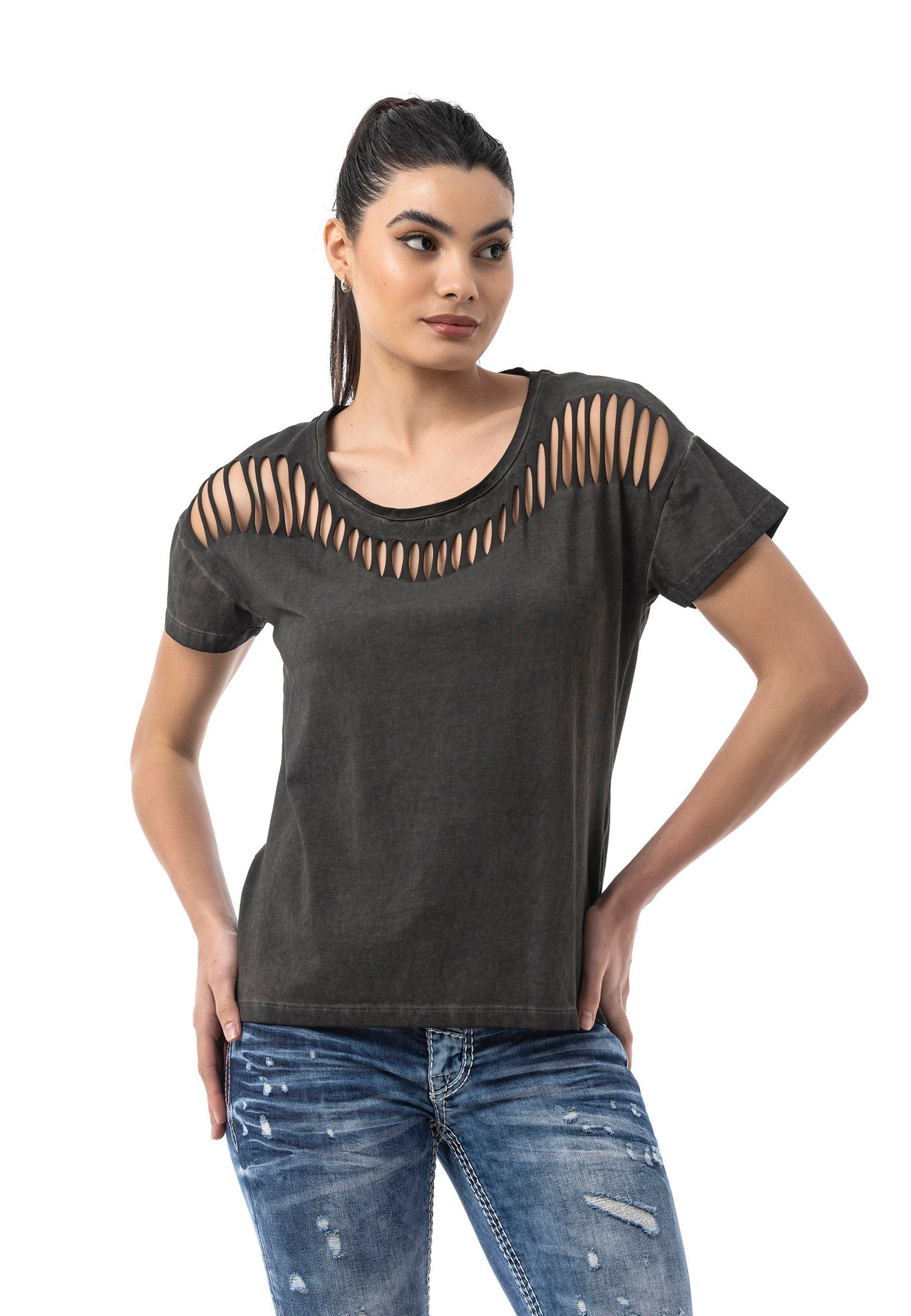 WT388 – Blue, Cut-Out Design, Short Sleeve, Trendy Street Style