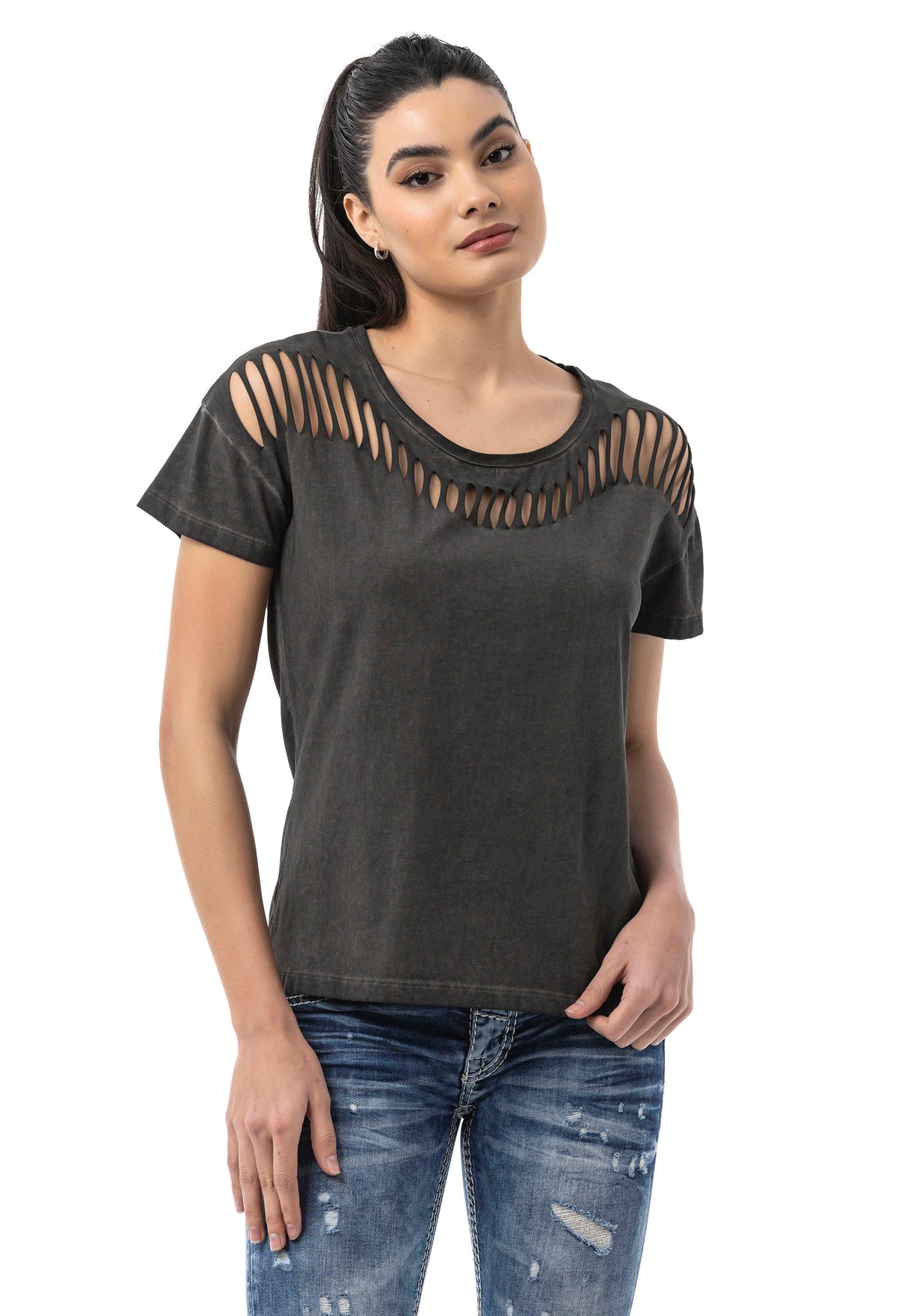 WT388 – Blue, Cut-Out Design, Short Sleeve, Trendy Street Style