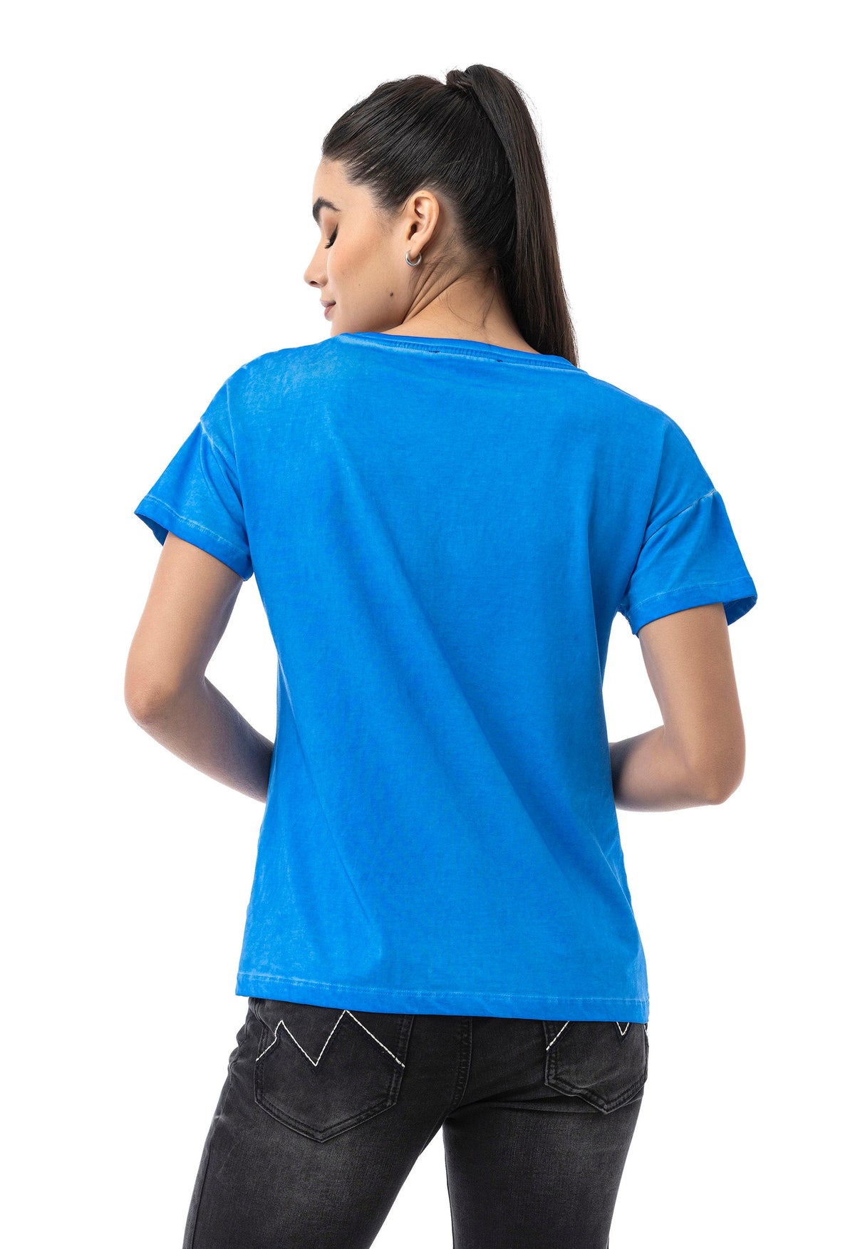 WT388 – Blue, Cut-Out Design, Short Sleeve, Trendy Street Style
