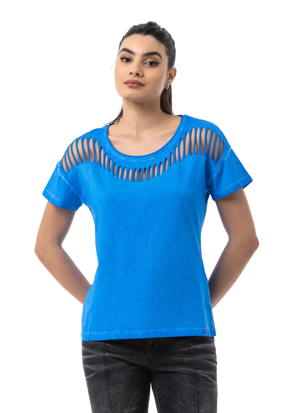 WT388 – Blue, Cut-Out Design, Short Sleeve, Trendy Street Style