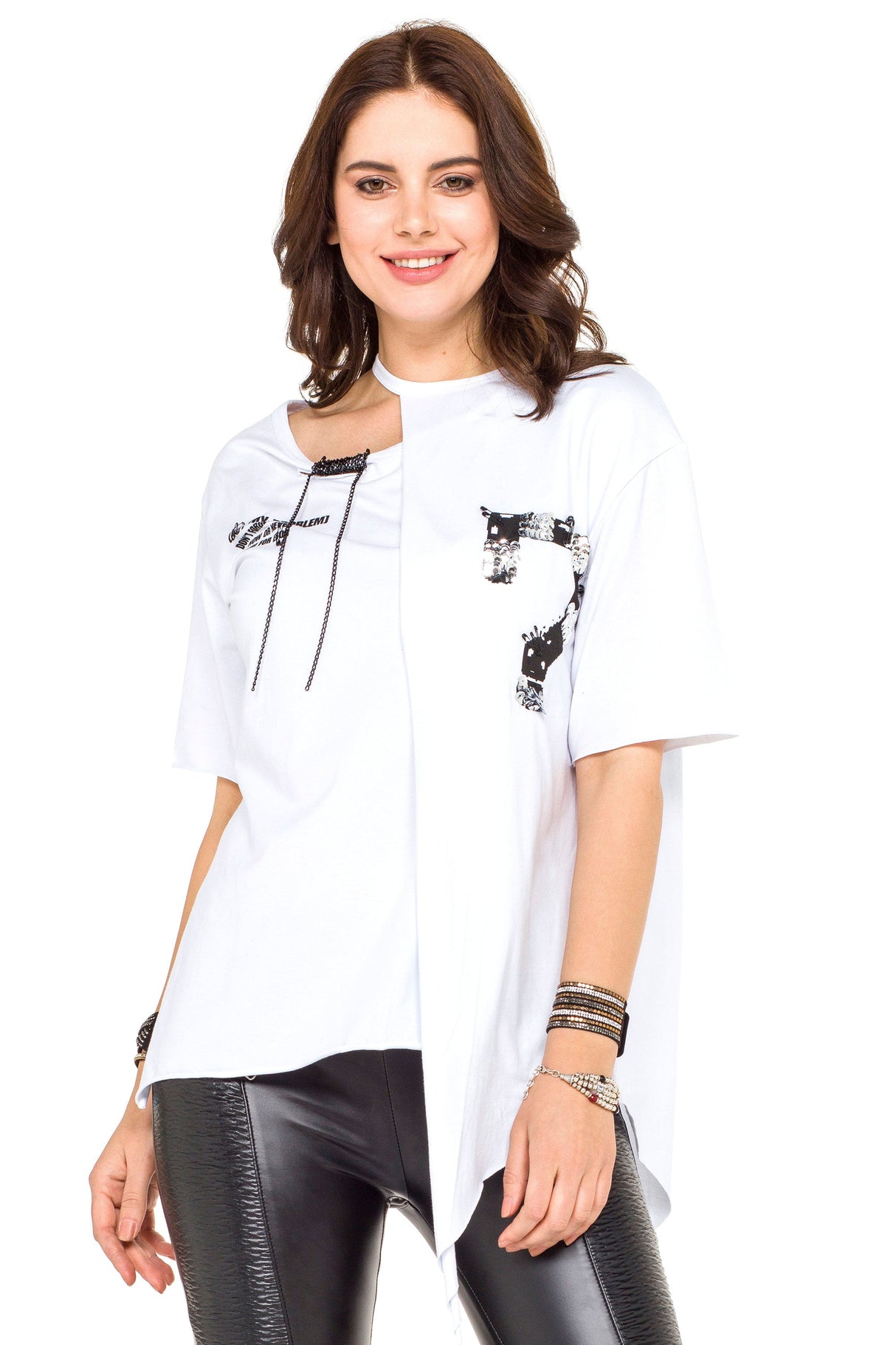 WT239 Women's Shirt with Cut-Out & Sequin Detail