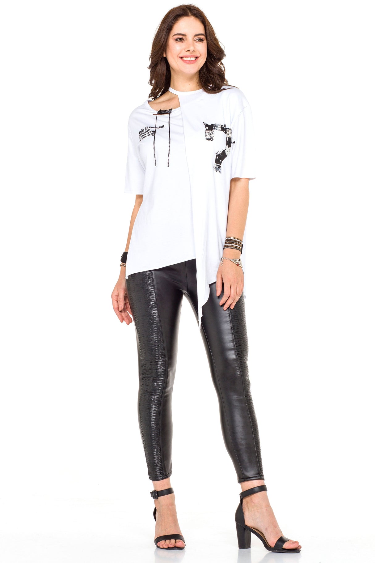WT239 Women's Shirt with Cut-Out & Sequin Detail