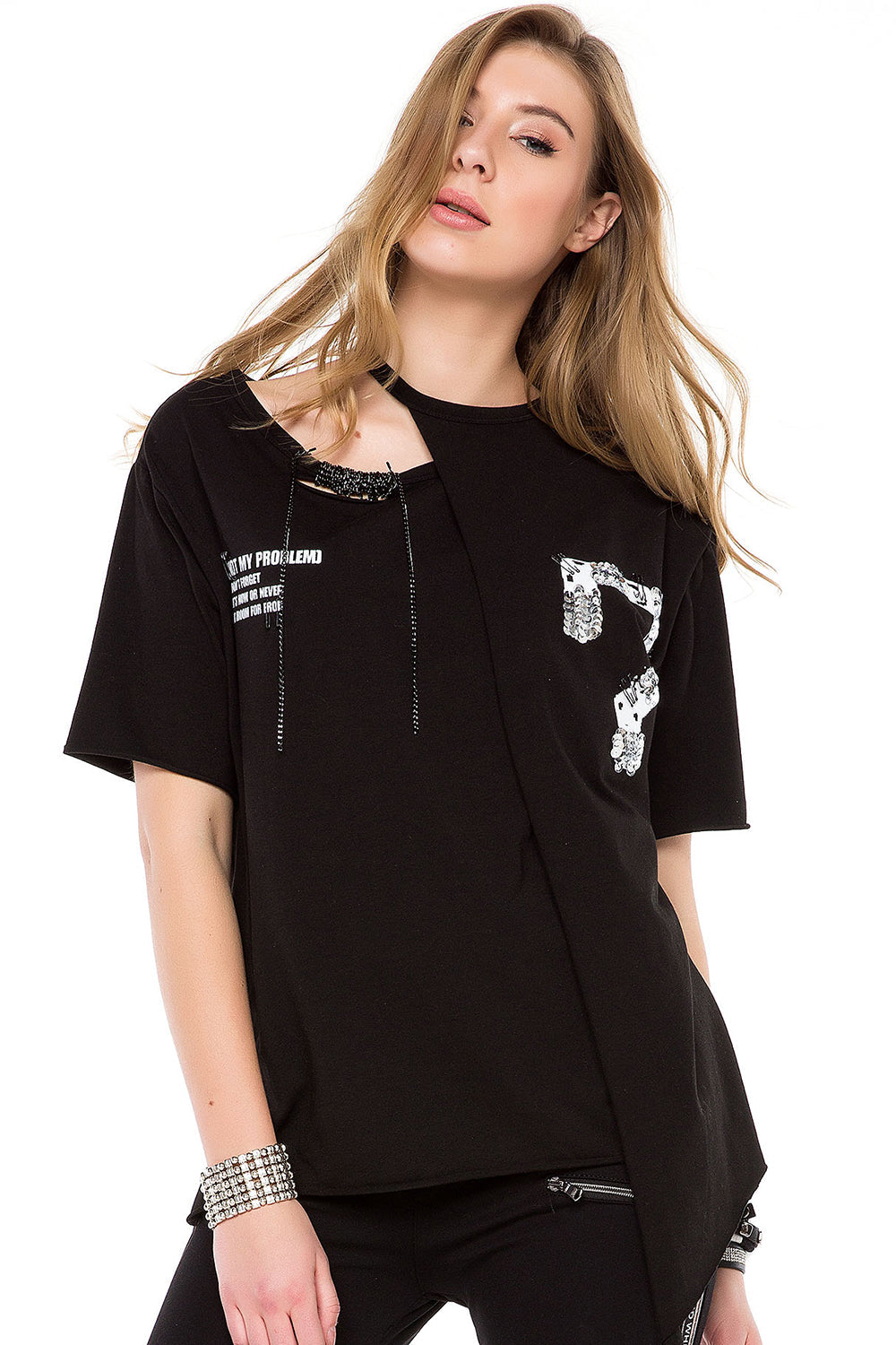 WT239 Women's Shirt with Cut-Out & Sequin Detail