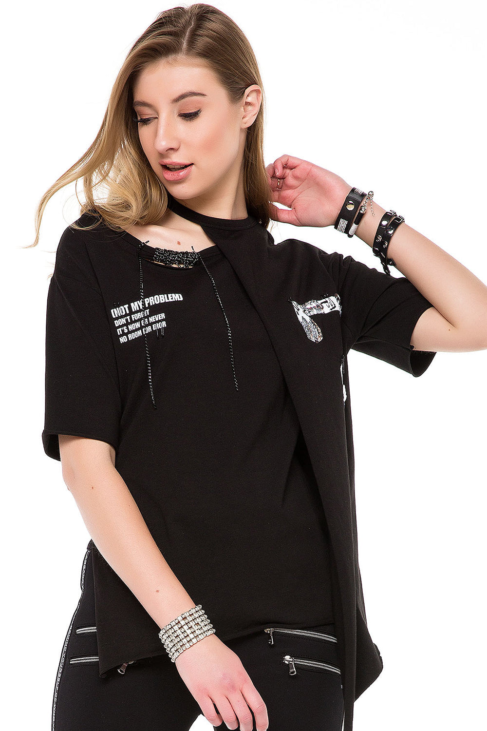 WT239 Women's Shirt with Cut-Out & Sequin Detail