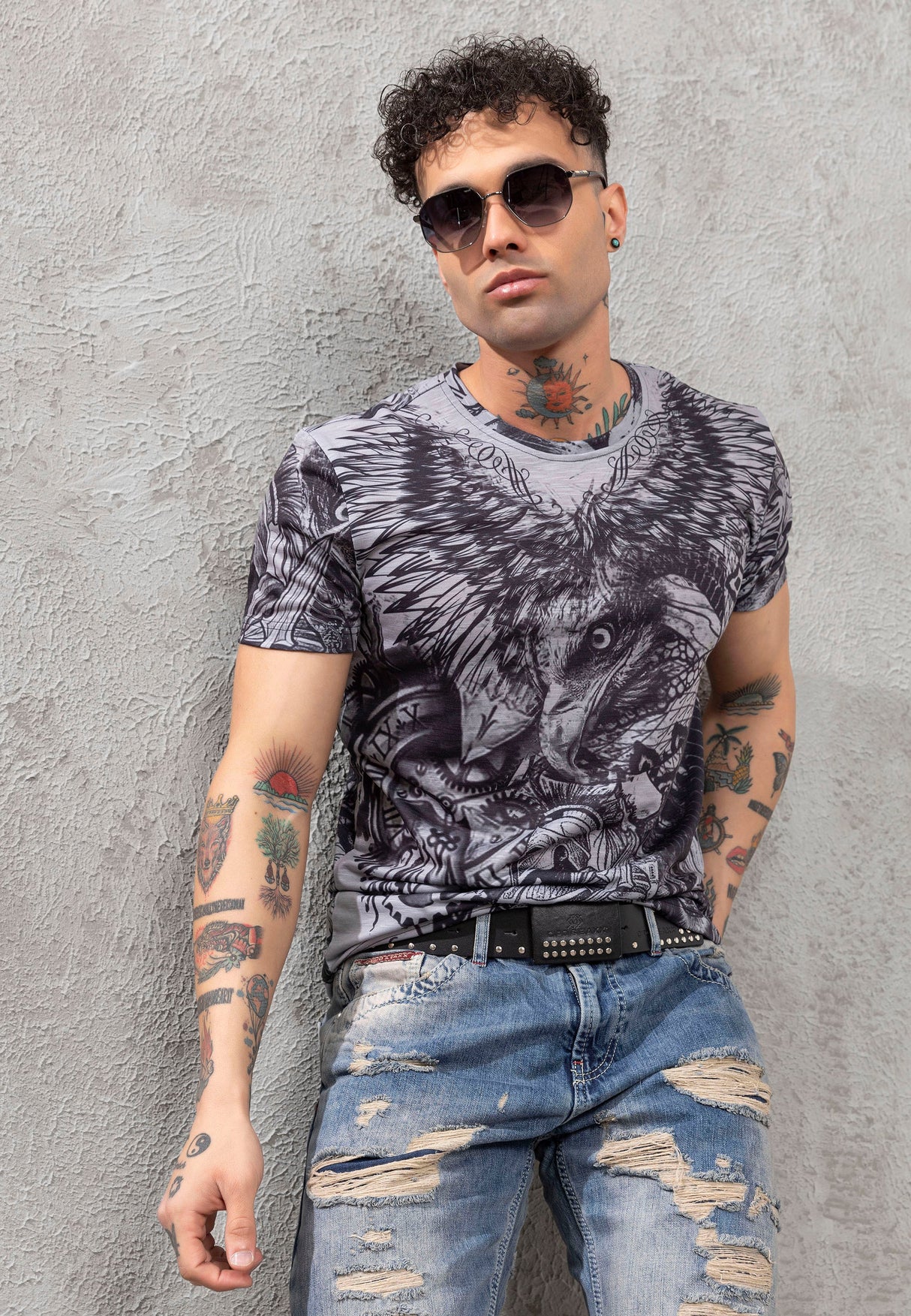 CT781 Men's T-shirt with large eagle print
