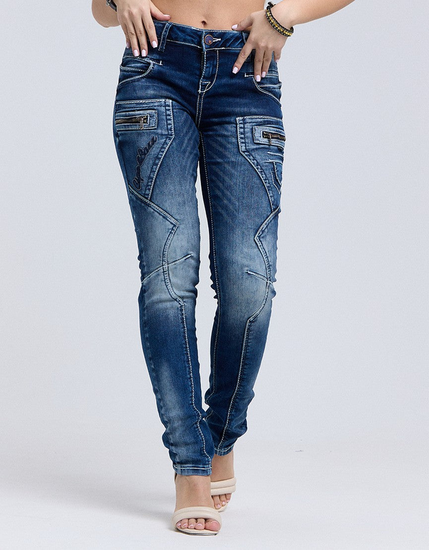 WD200B Women's Comfortable Low-Waisted Jeans in Skinny Fit