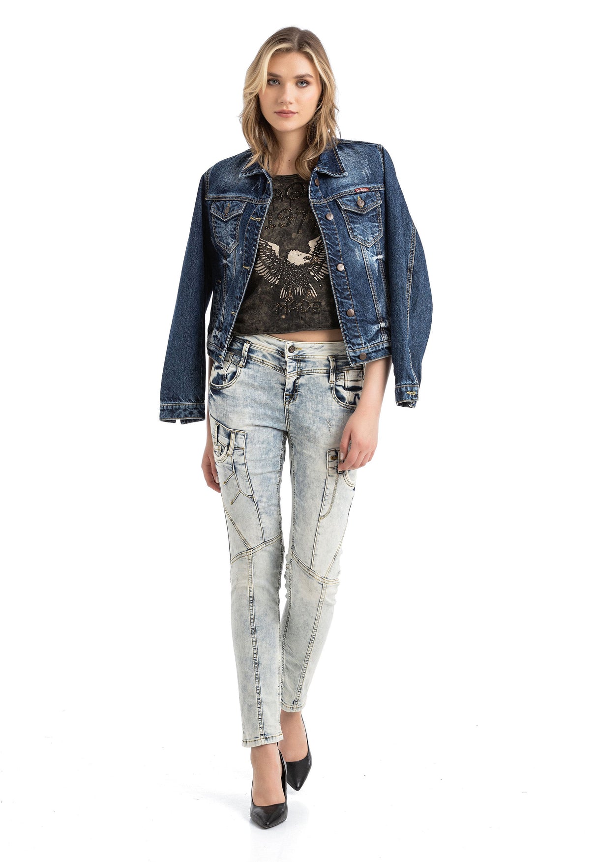 WD216 Women's comfortable jeans in a fashionable wash, slim fit
