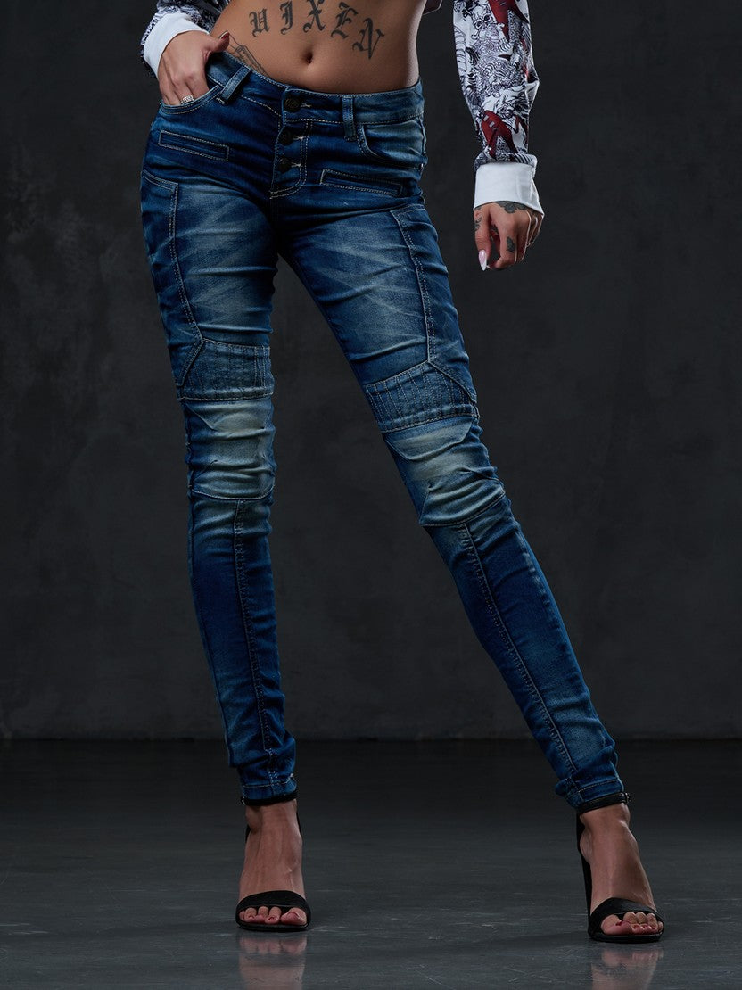 WD255 Women's comfortable biker-style jeans in slim fit