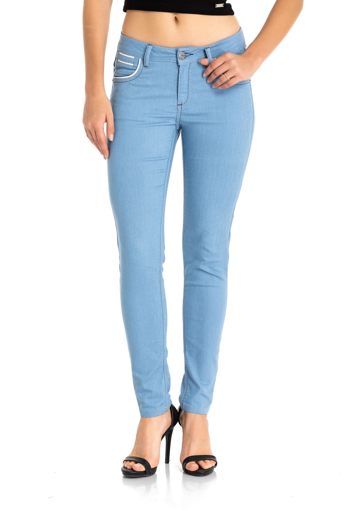 WD256A Women's slim-fit jeans with embroidered pockets