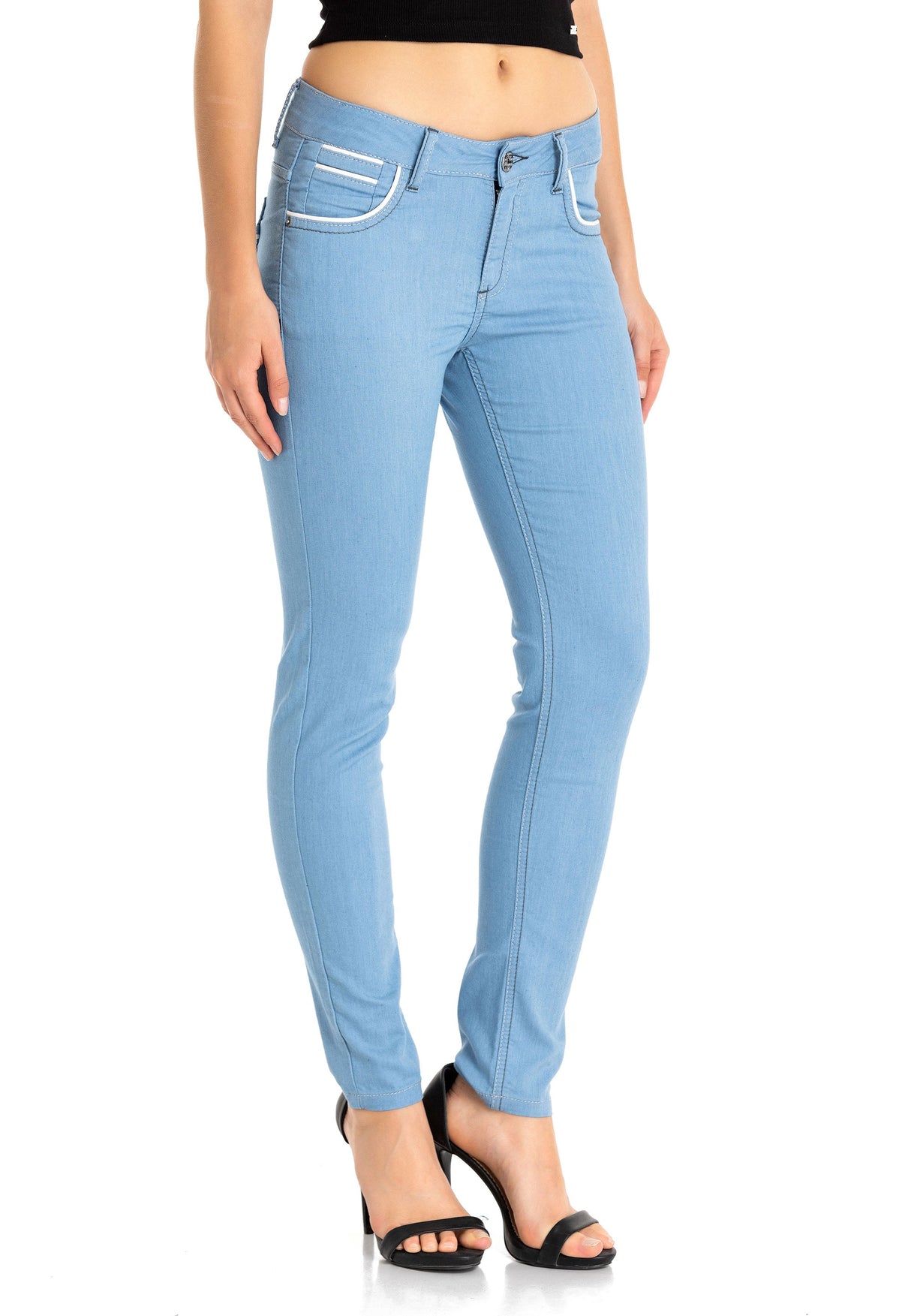 WD256A Women's slim-fit jeans with embroidered pockets