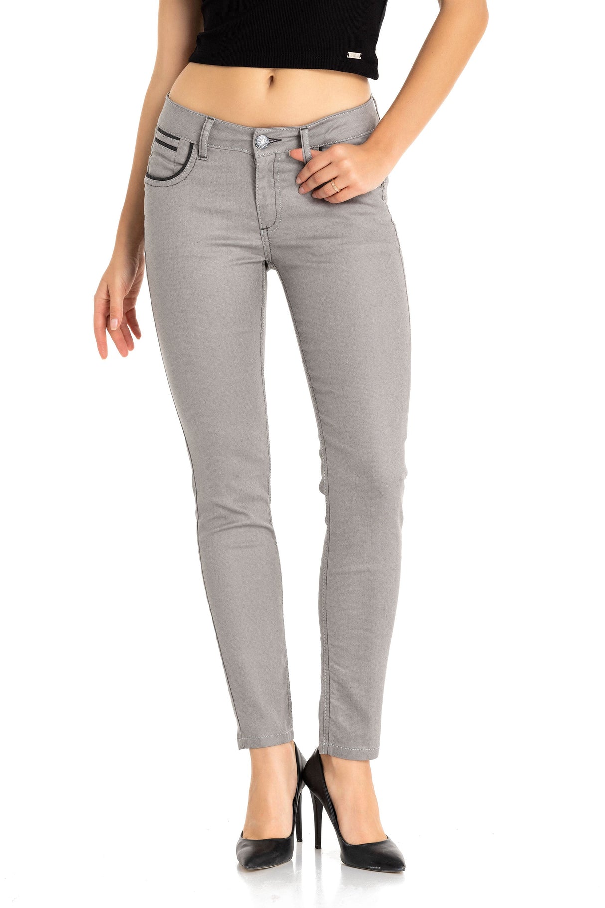 WD256A Women's slim-fit jeans with embroidered pockets
