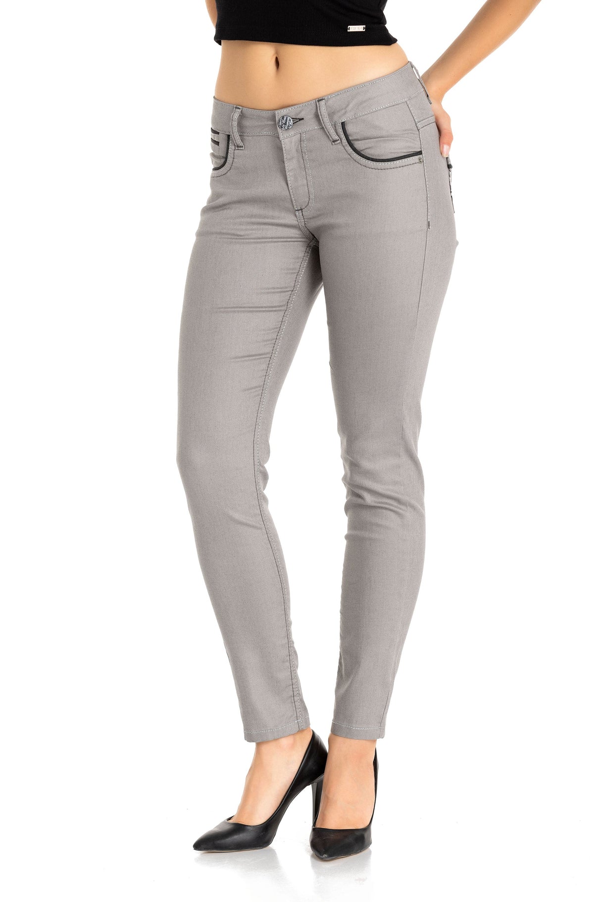 WD256A Women's slim-fit jeans with embroidered pockets