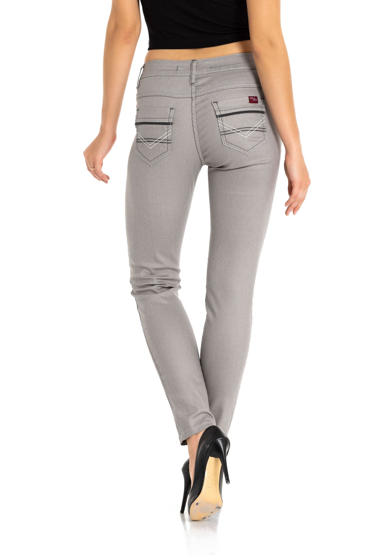 WD256A Women's slim-fit jeans with embroidered pockets