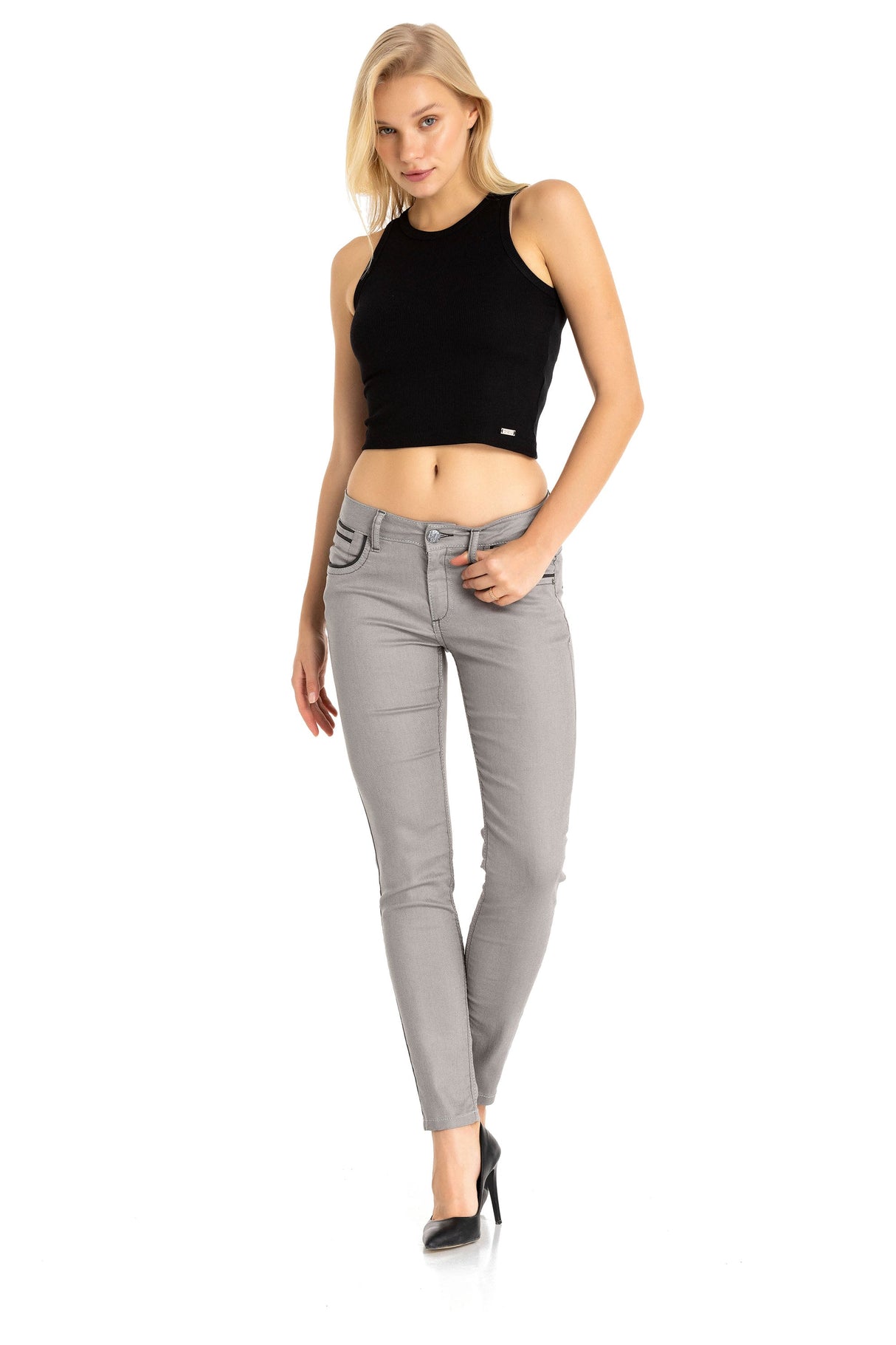 WD256A Women's slim-fit jeans with embroidered pockets