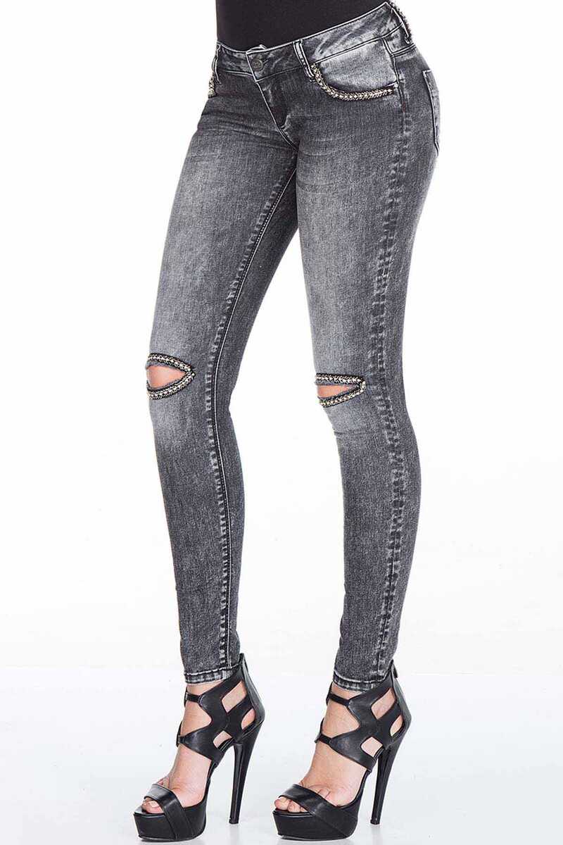 WD307 Women's slim-fit jeans in a trendy used look