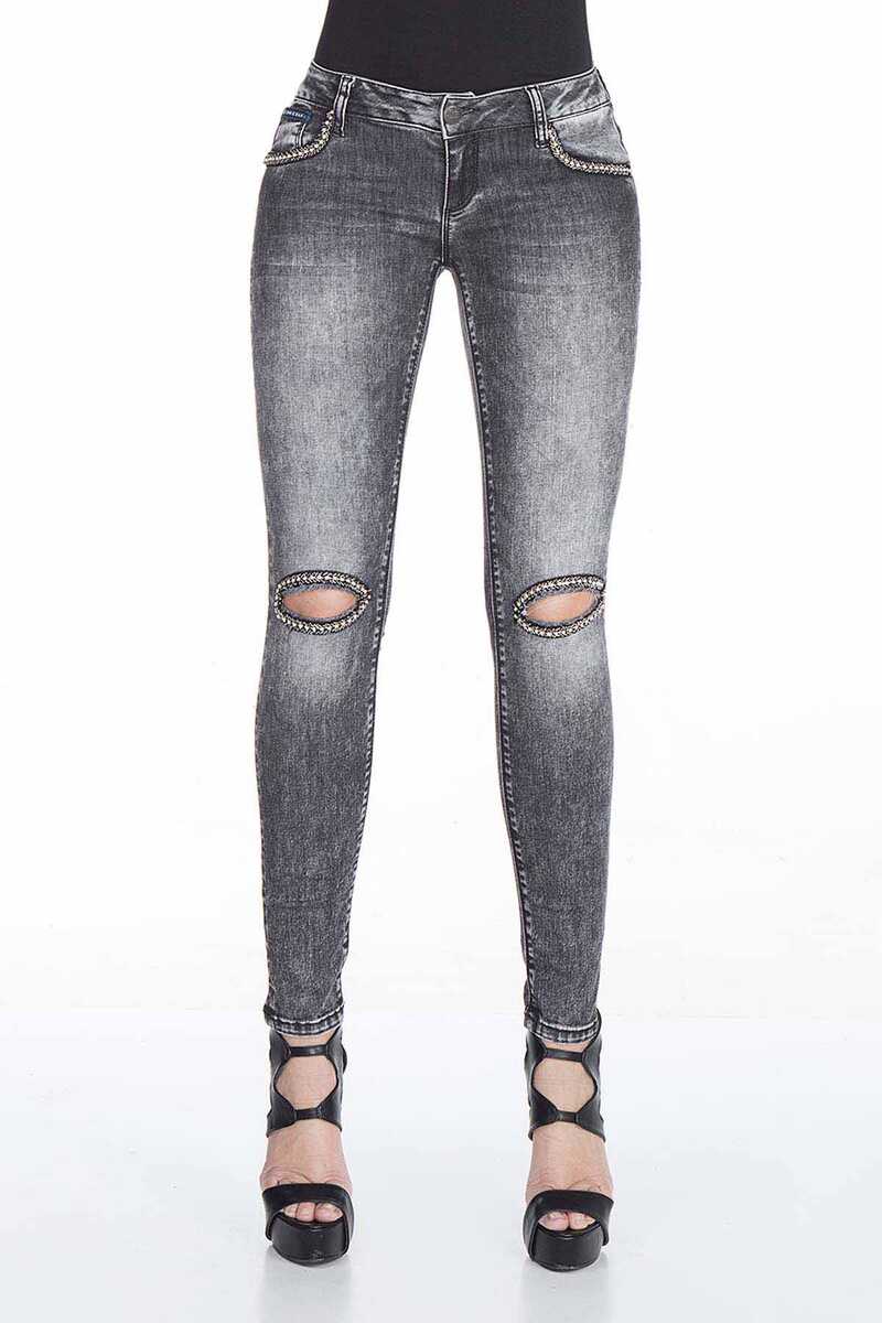 WD307 Women's slim-fit jeans in a trendy used look