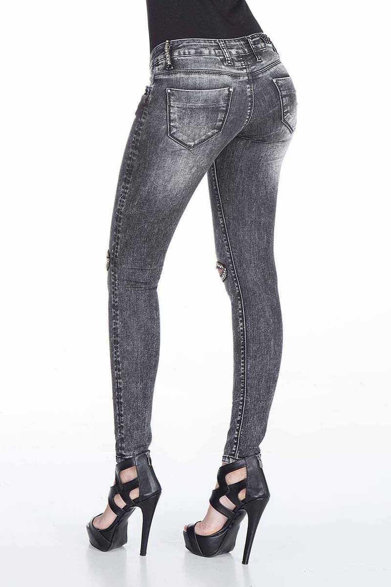 WD307 Women's slim-fit jeans in a trendy used look