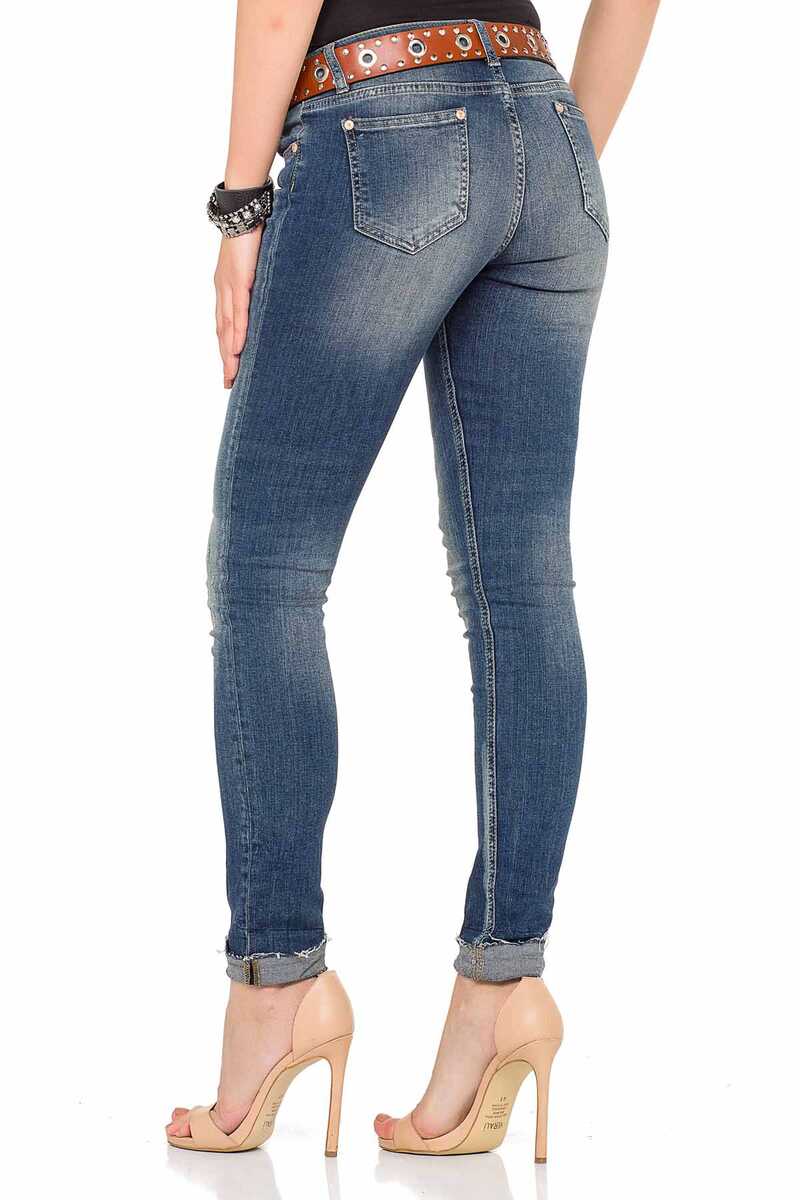 WD349 Women's comfortable jeans with trendy used elements
