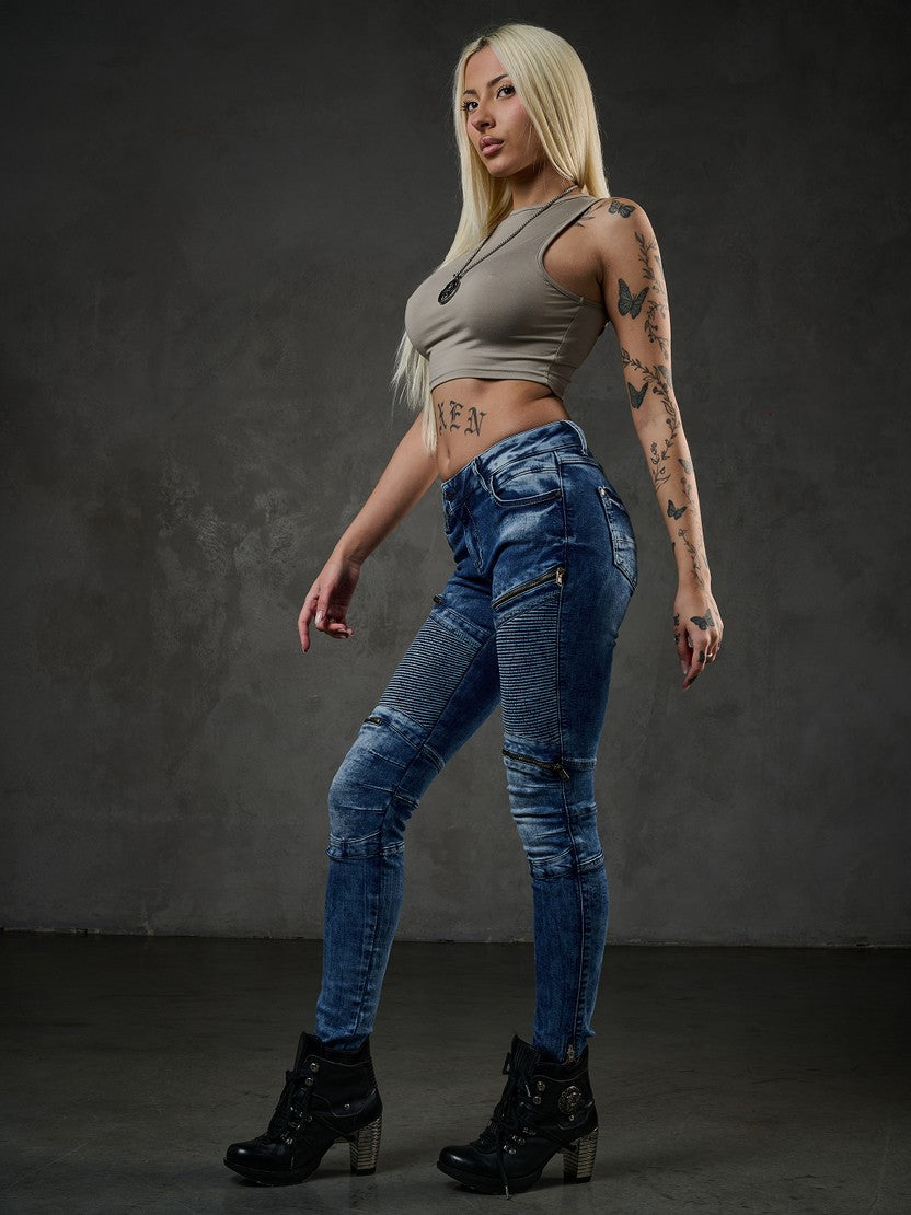 WD365 – Women's jeans with zipper details and biker style