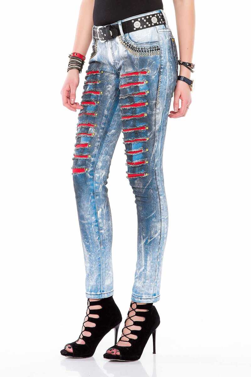 WD375 Women's Skinny Jeans with Gemstone Pockets