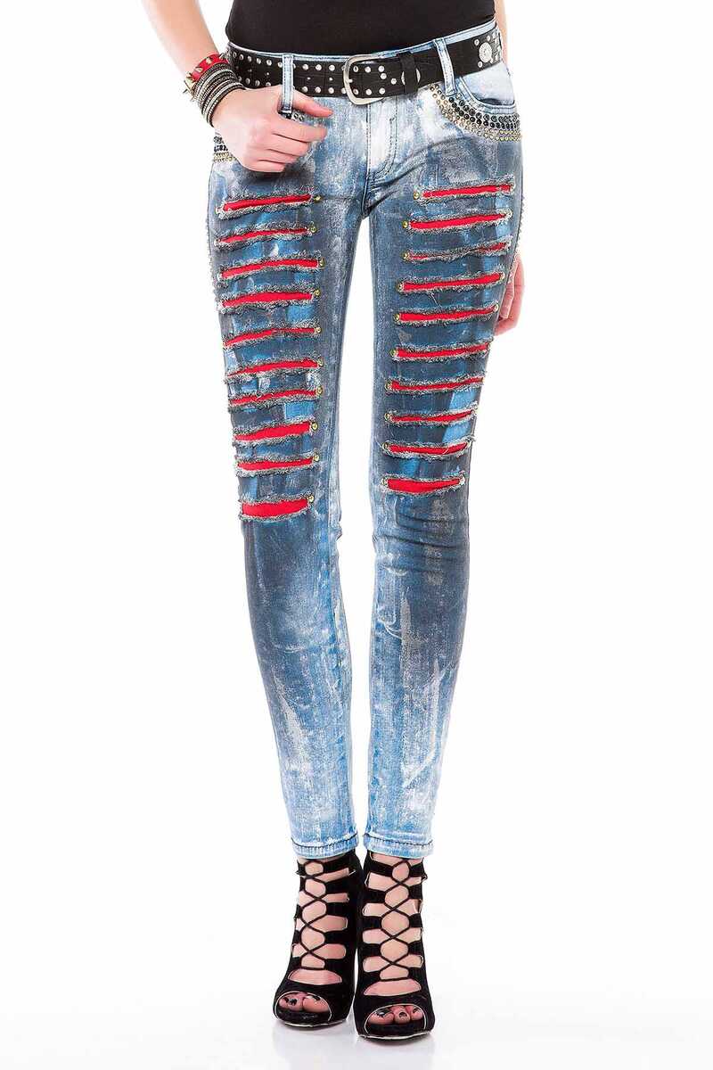 WD375 Women's Skinny Jeans with Gemstone Pockets