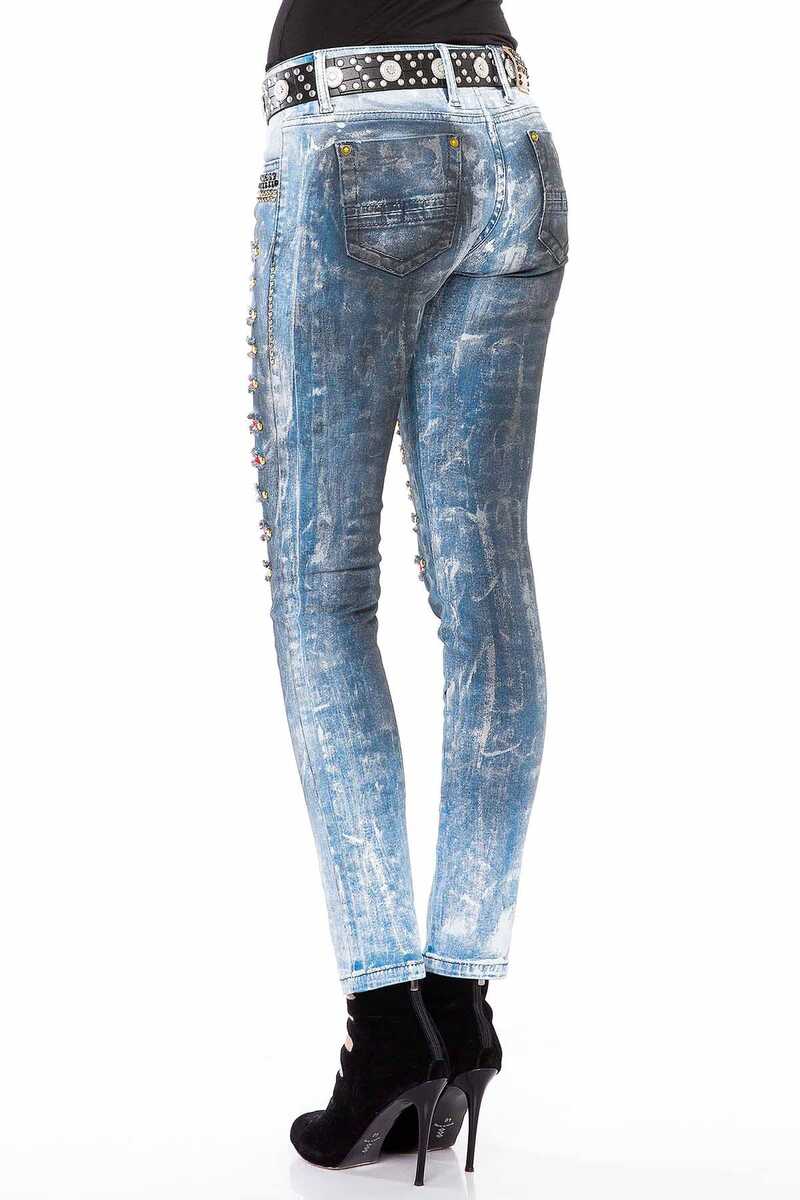 WD375 Women's Skinny Jeans with Gemstone Pockets