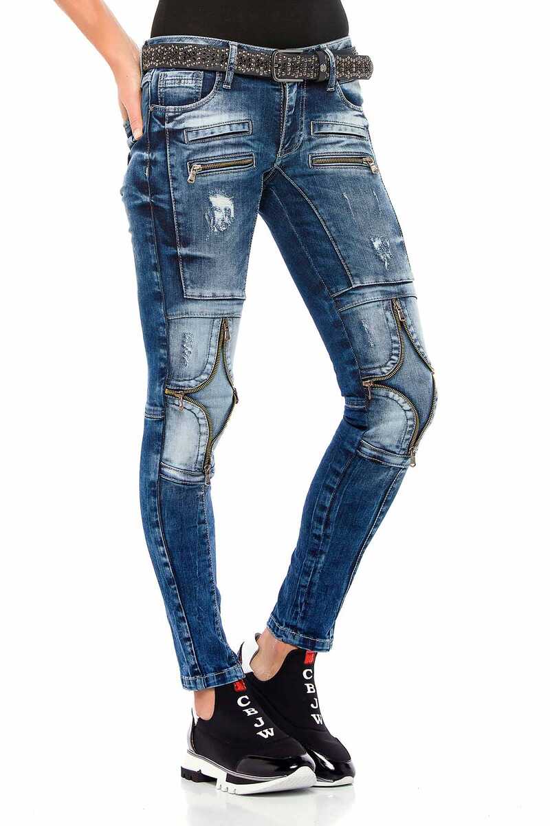WD377 Women's skinny jeans with many appliqués