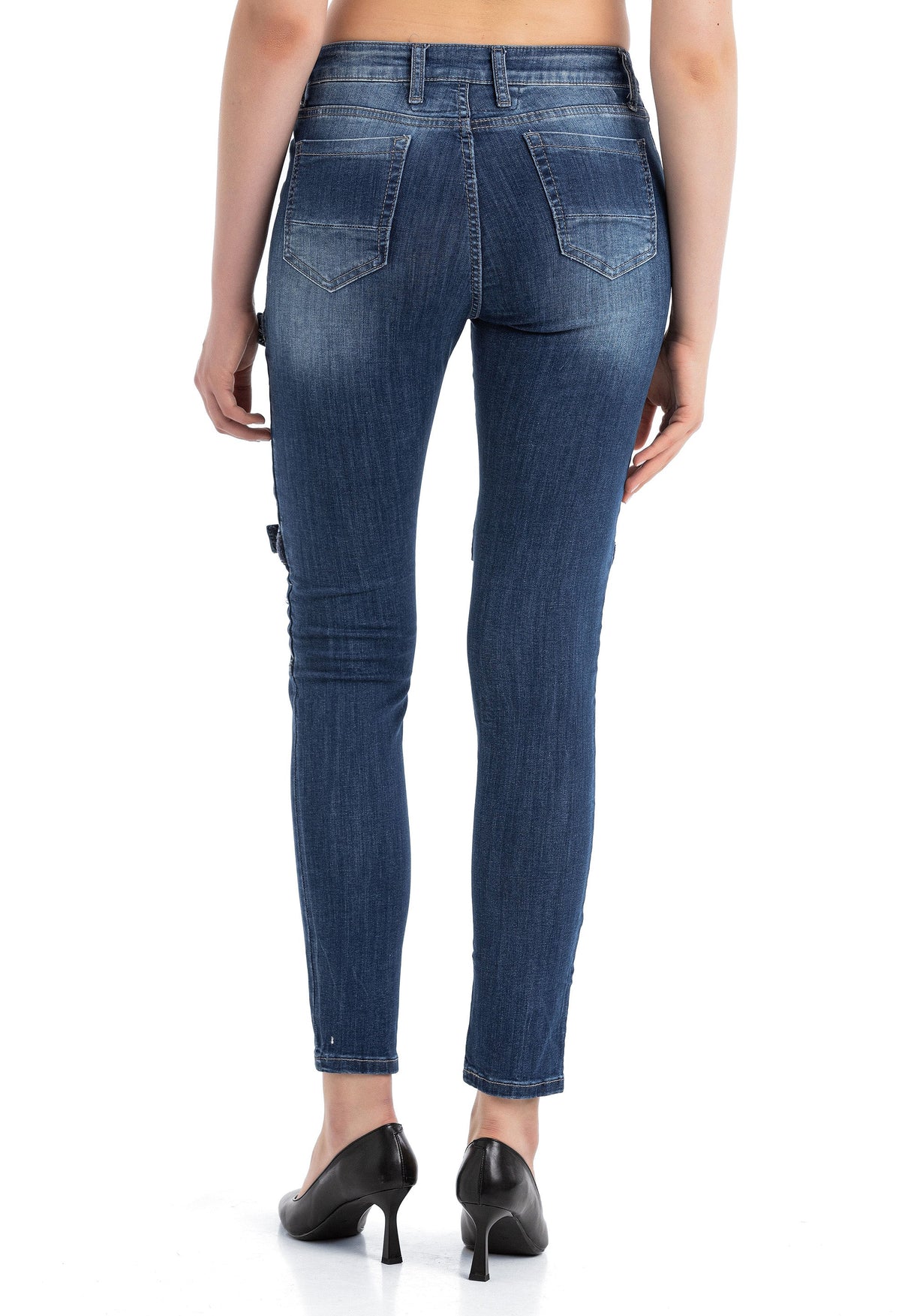 WD383 Women's skinny jeans in a cool biker look.
