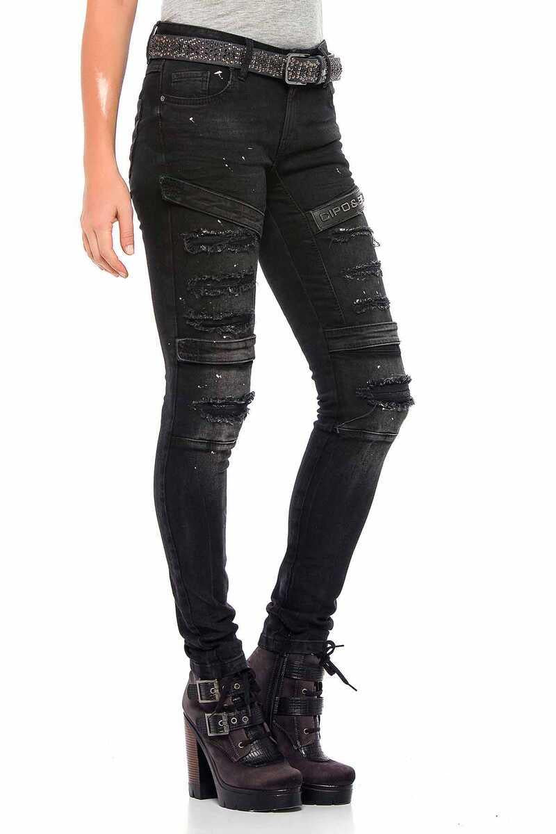 WD383 Women's skinny jeans in a cool biker look.