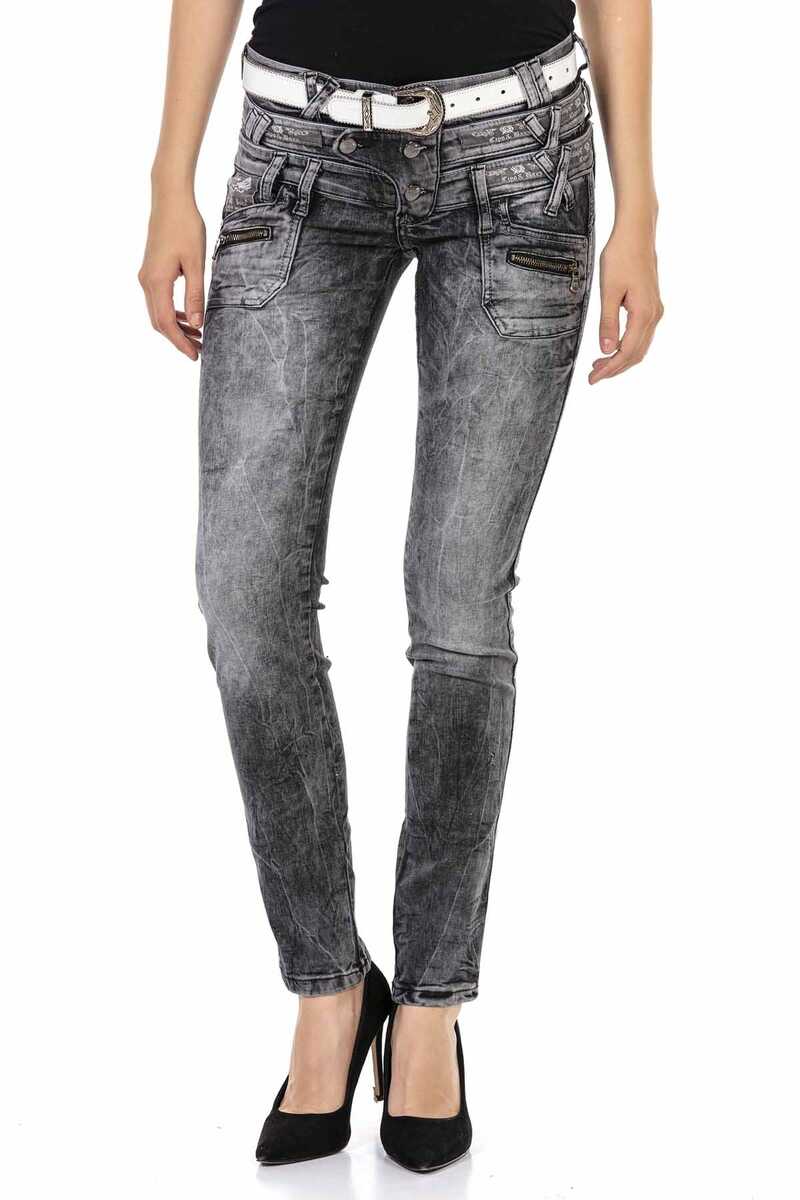 WD431 Women's skinny jeans with trendy double waistband