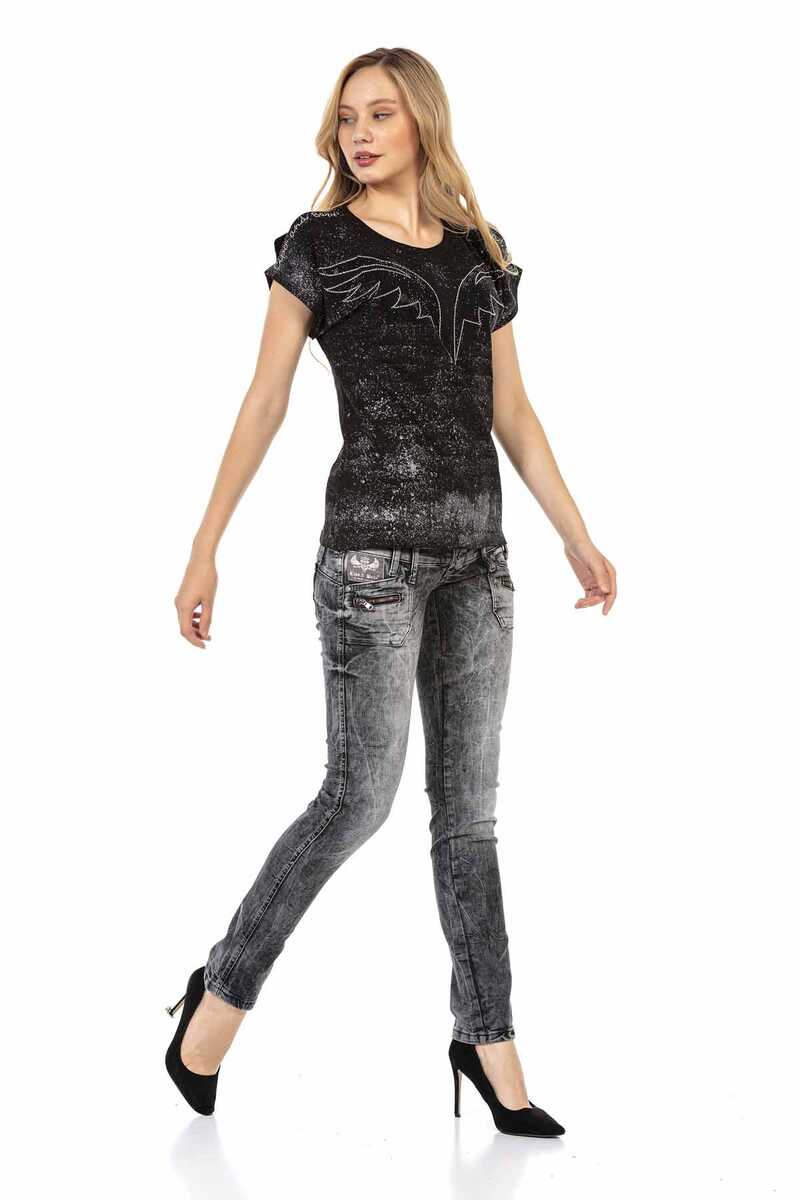 WD431 Women's skinny jeans with trendy double waistband