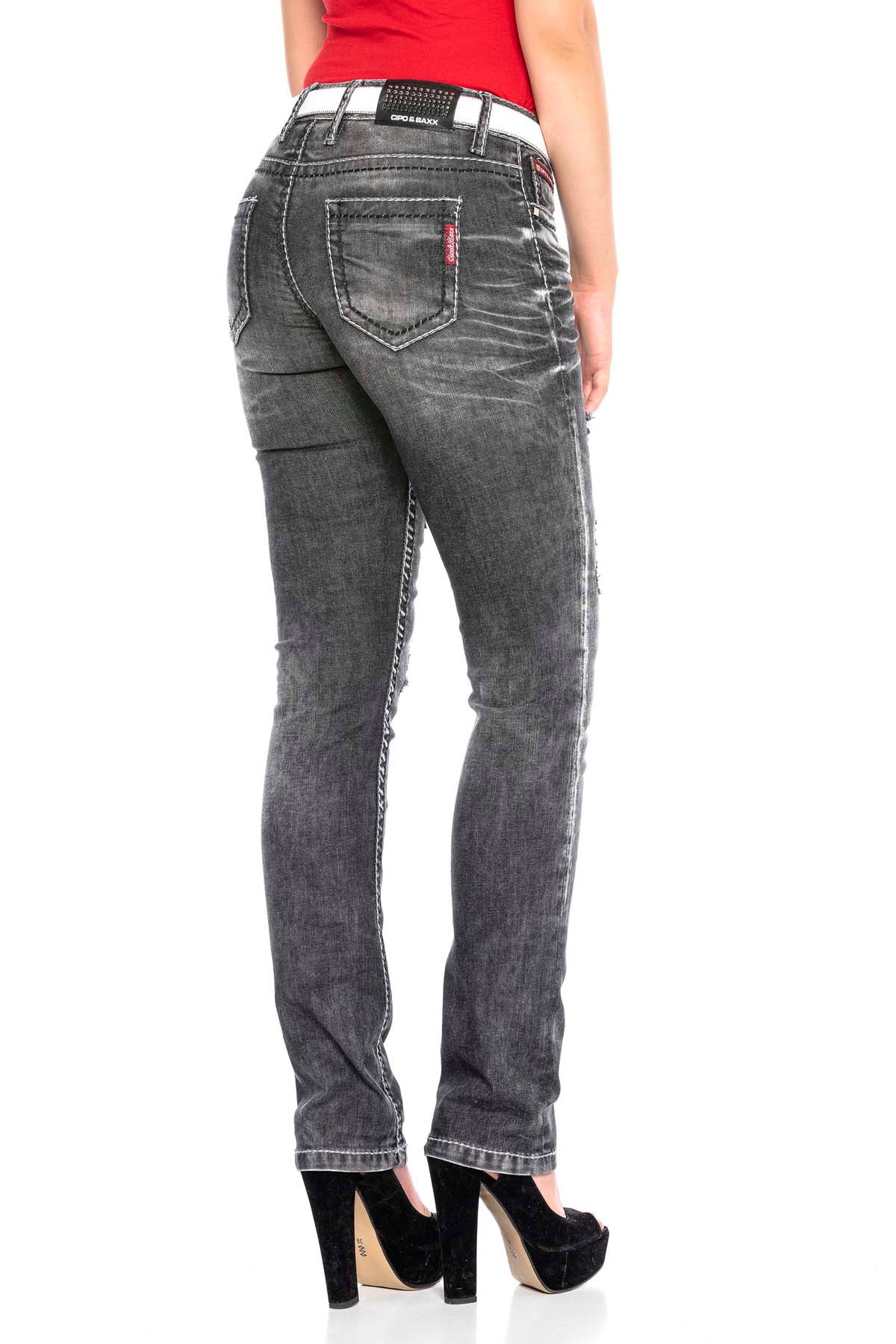 WD432 Women's skinny jeans with trendy distressed details