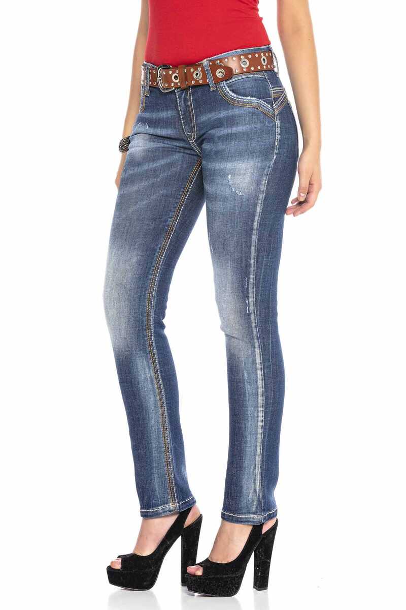 WD433 Women's Slim-Fit Jeans with Contrast Stitching