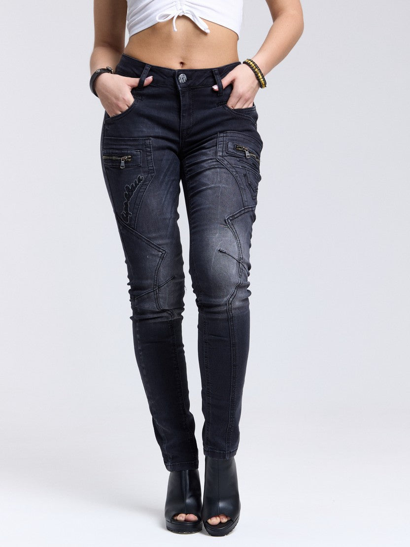 WD437 Women's slim-fit jeans with trendy decorative seams