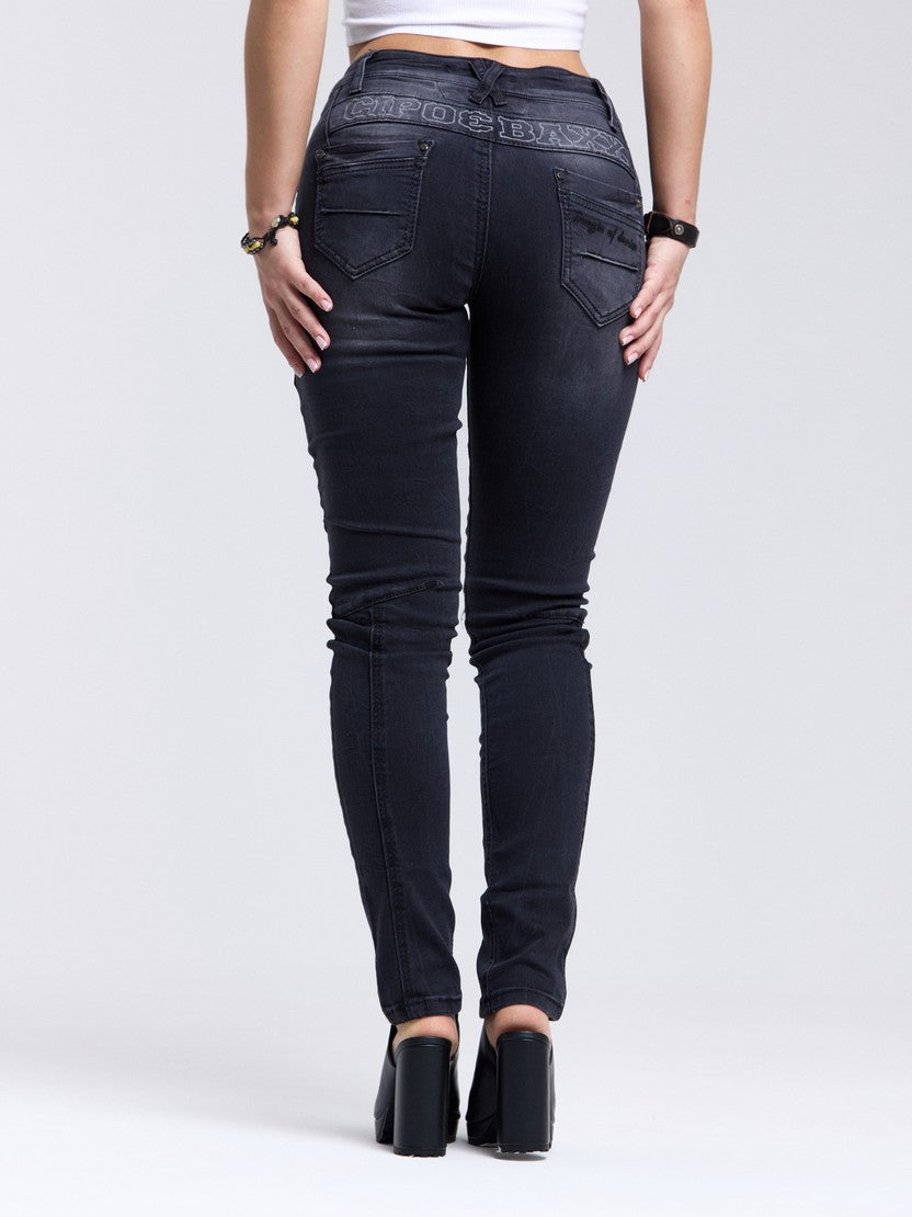 WD437 Women's slim-fit jeans with trendy decorative seams