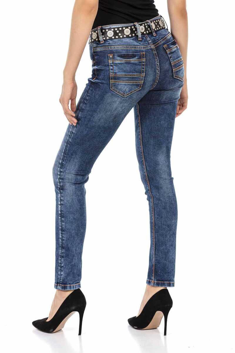 WD441 Women's slim-fit jeans with trendy contrast stitching