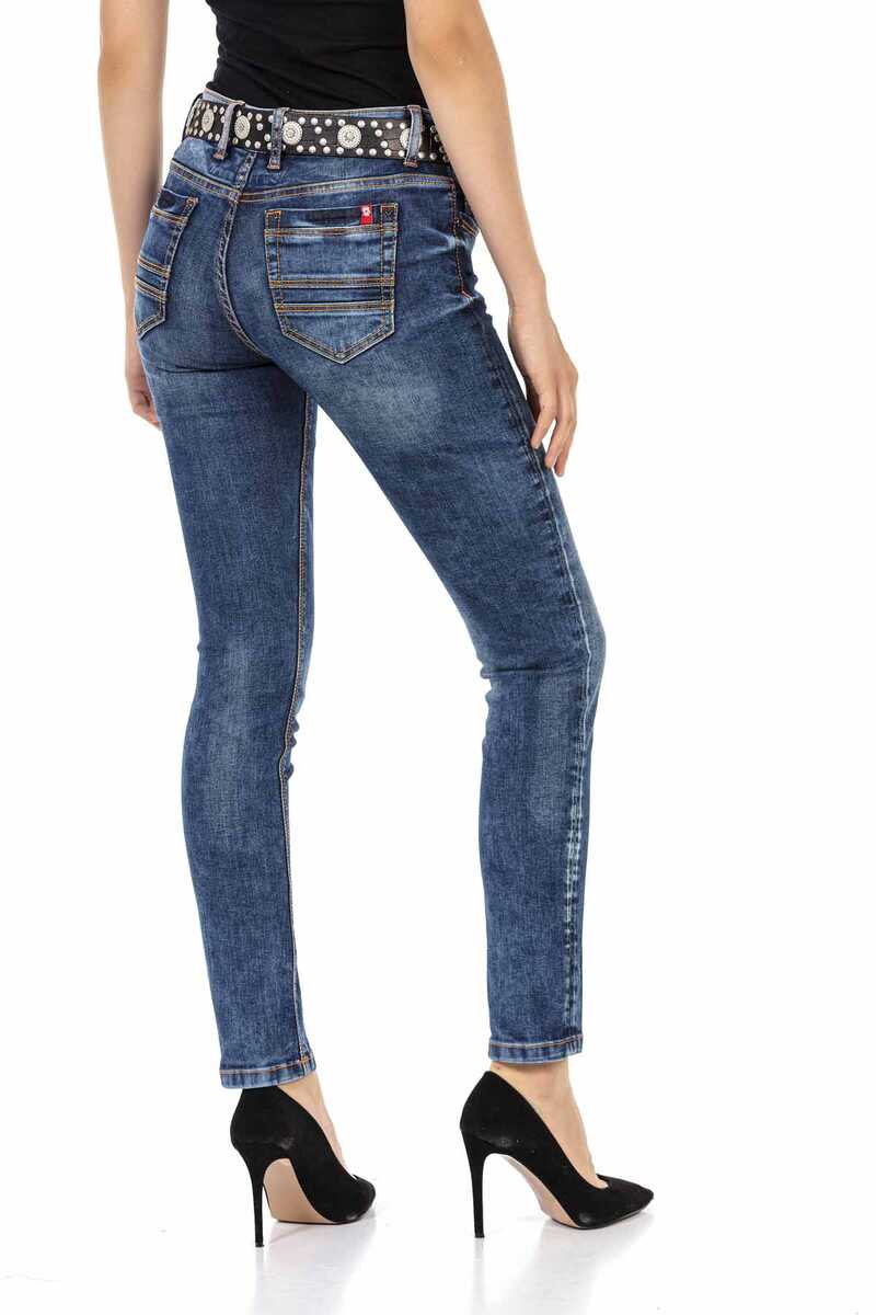 WD441 Women's slim-fit jeans with trendy contrast stitching