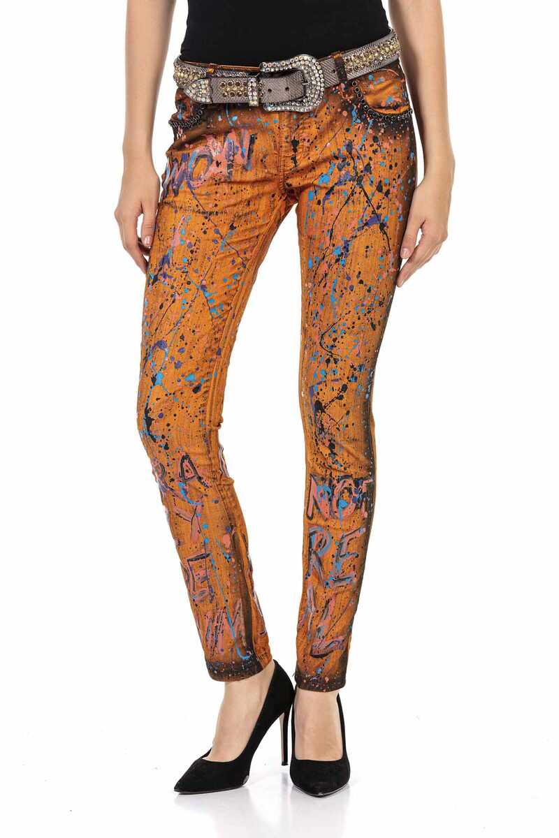 WD445 women's slim-fit jeans with a cool all-over pattern