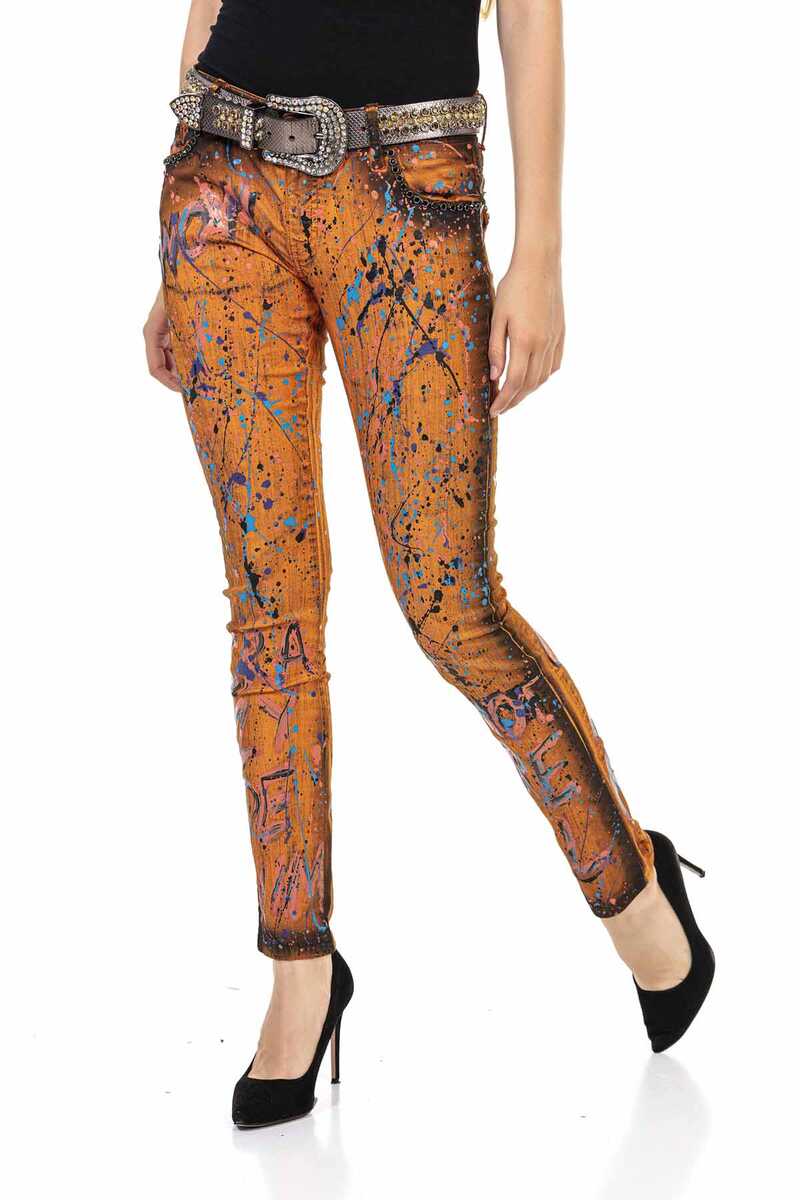 WD445 women's slim-fit jeans with a cool all-over pattern