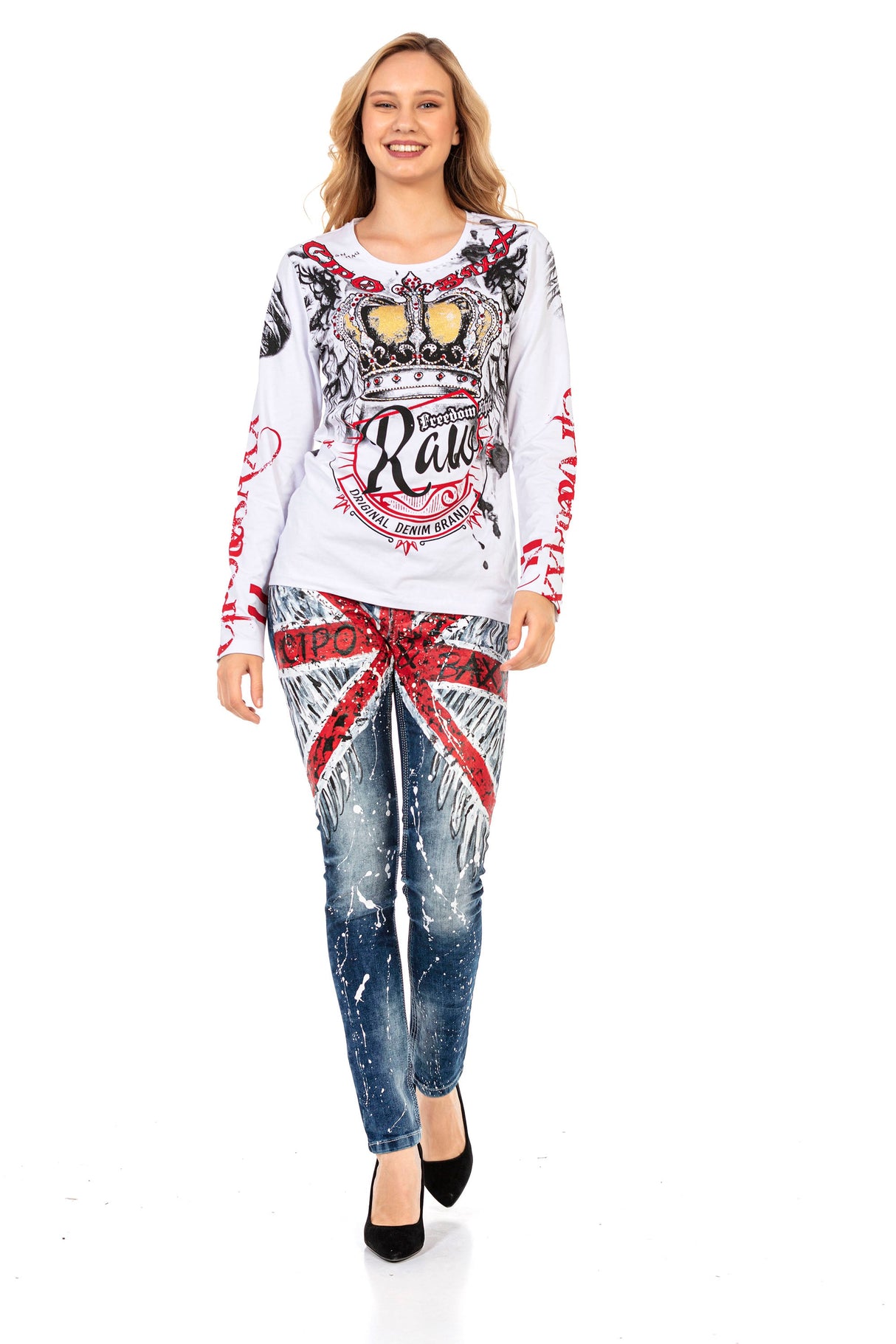 WD455 Women's slim-fit jeans in a vibrant design