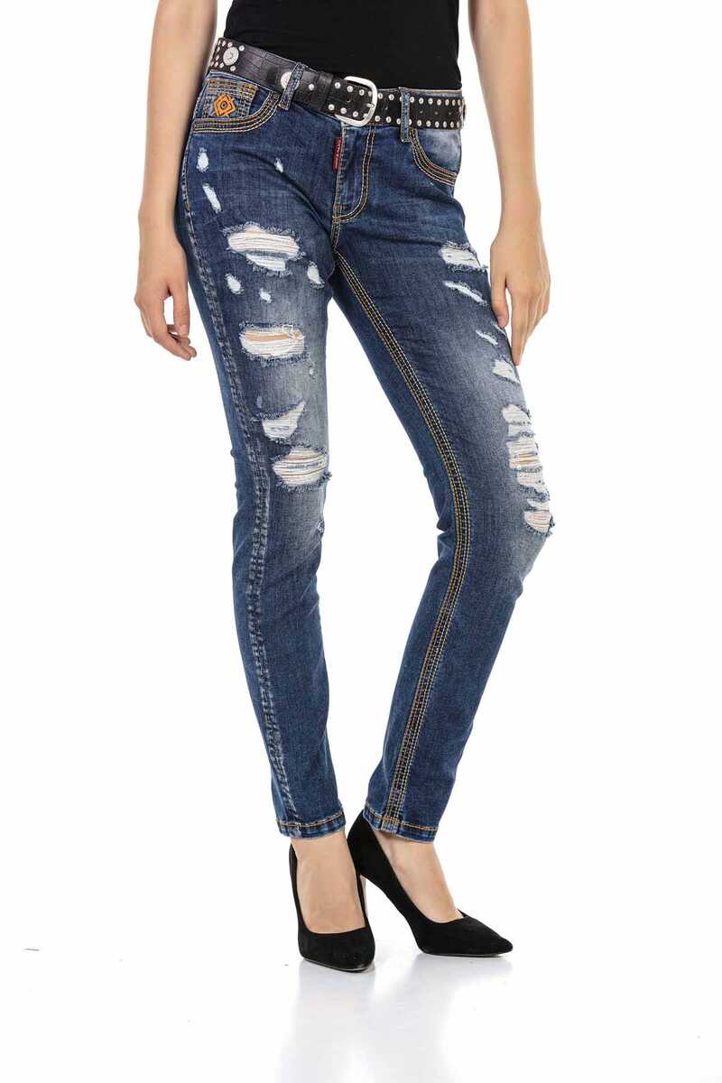 WD457 Women's slim-fit jeans with casual distressed details